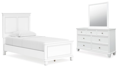 3pc Twin Panel Bed, Dresser & Mirror