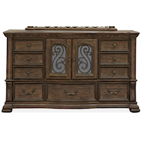 Traditional 9-Drawer Dresser with 2 Glass Doors