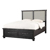 California King Upholstered Footboard Storage Bed in Cafe