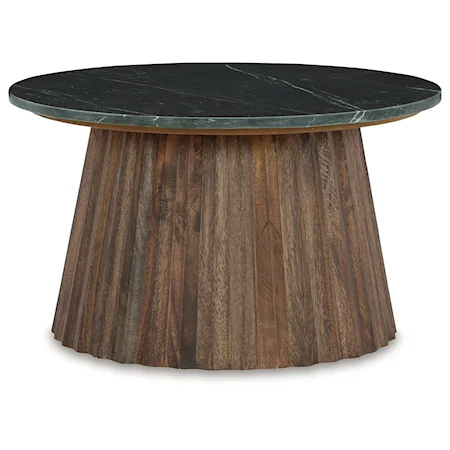 Round Accent Coffee Table with Marble Top