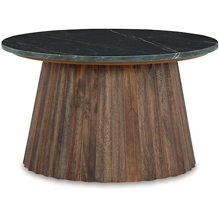 Round Accent Coffee Table with Marble Top