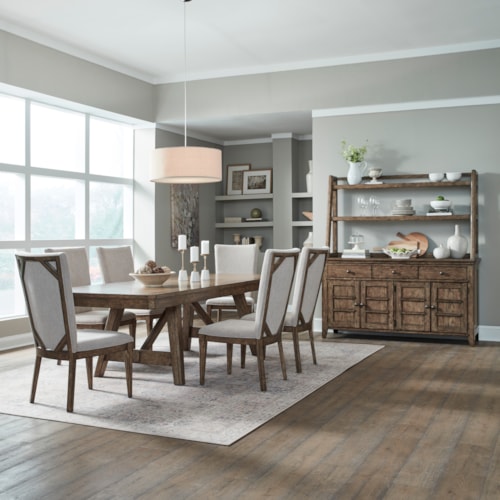 Transitional 7-Piece Trestle Table Set