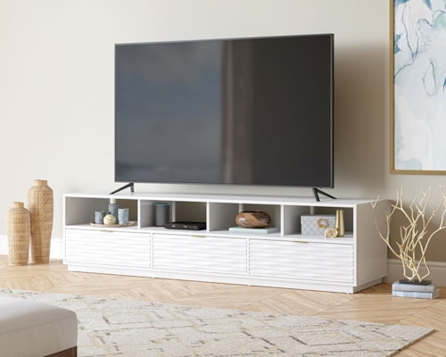 Contemporary Three-Drawer TV Credenza with Open Shelf Storage