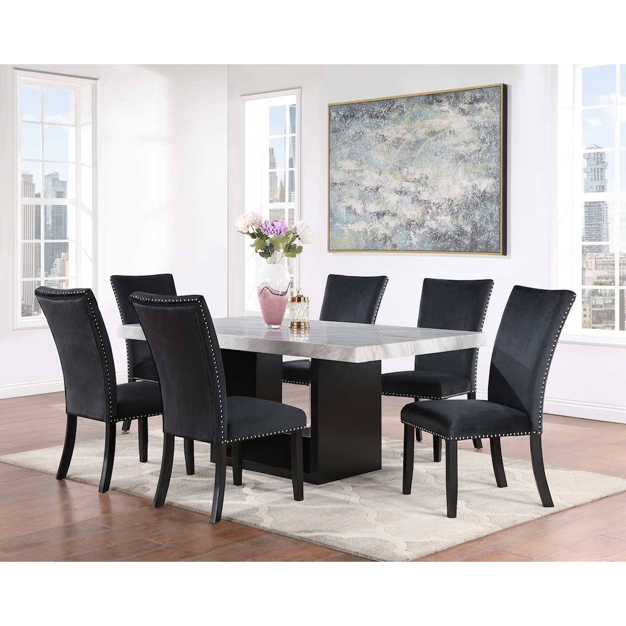 Global Furniture D02DT Dining Table with 4 Dining Chairs