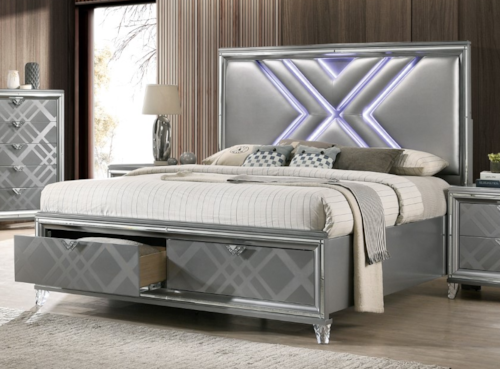 Contemporary Queen Storage Bed with Built-in LED Lighting