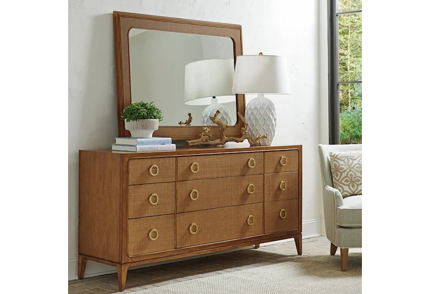 Palm Desert Paxton 9-Drawer Dresser + Mirror Set by Tommy Bahama Home at Baer's Furniture