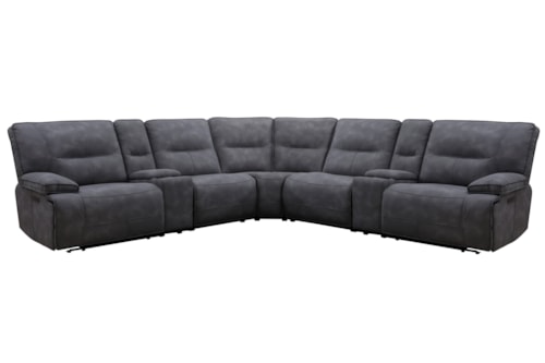 Casual Cobalt 7-Piece Modular Power Reclining Sectional with Power Headrests and USB Pop-Up
