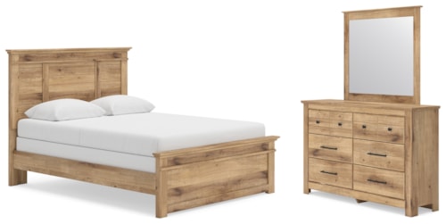 Queen Panel Bed, Dresser And Mirror