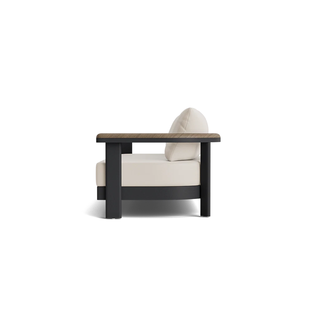 Cushioned Aluminum Curve Sofa w/Teak Arms