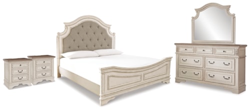 King Panel Bed, Dresser, Mirror And 2 Nightstands