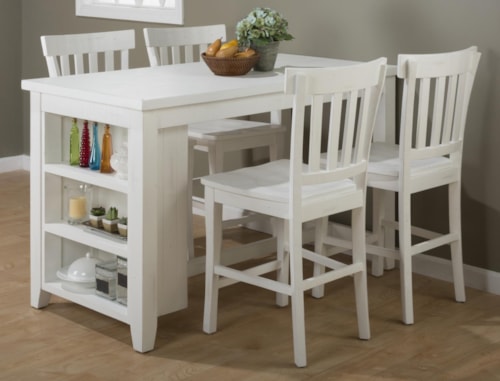 Reclaimed Pine Counter Height Table Set with 3 Shelf Storage