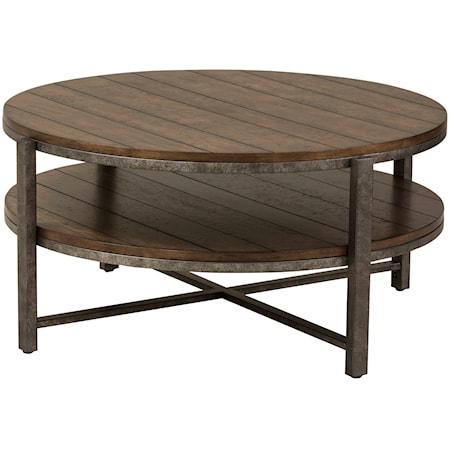 Rustic Round Cocktail Table with Shelf