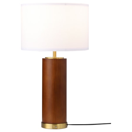 28-inch Drum Shade Wood Frame Table Lamp