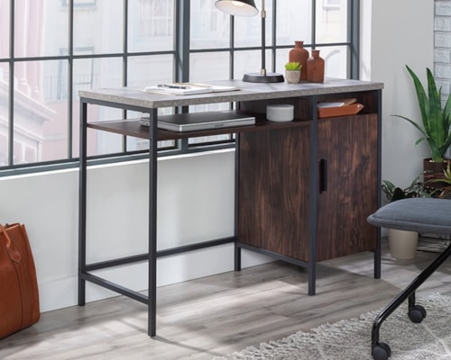 Industrial Single Pedestal Desk with Open Storage Shelving