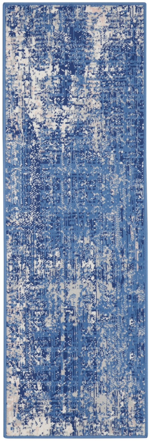 2' x 6' Blue Ivory Runner Rug