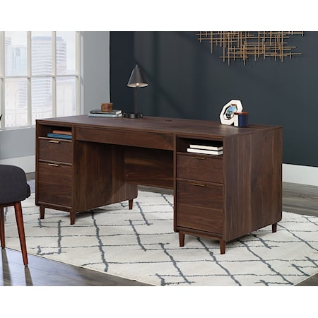 Mid-Century Modern Double Pedestal Desk with File Drawers