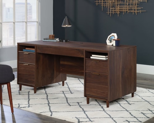 Mid-Century Modern Double Pedestal Desk with File Drawers