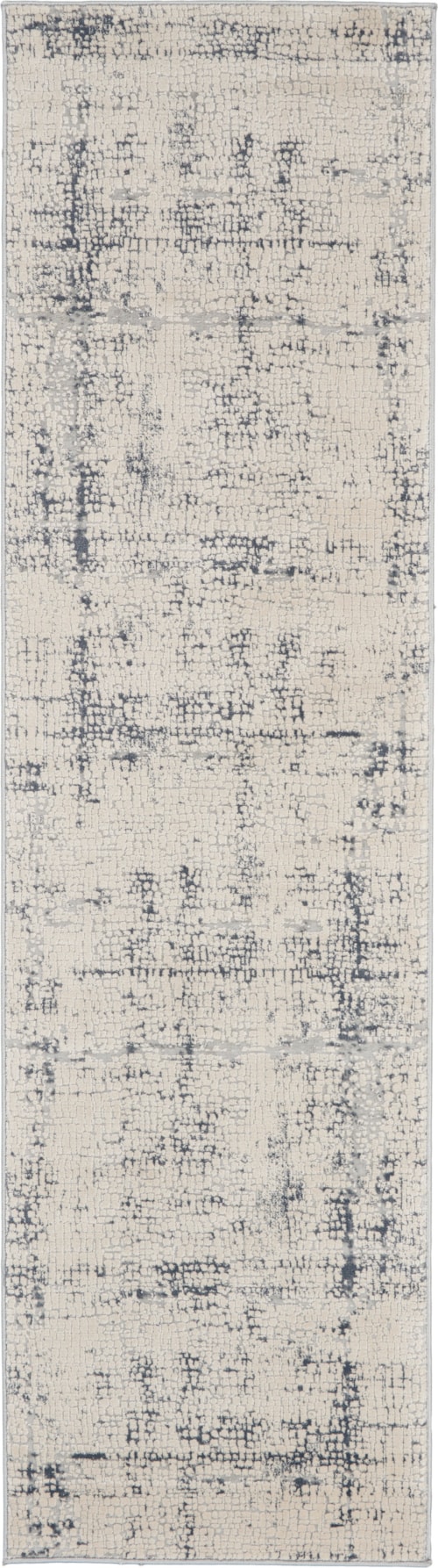 2'2" x 7'6" Ivory/Blue Runner Rug