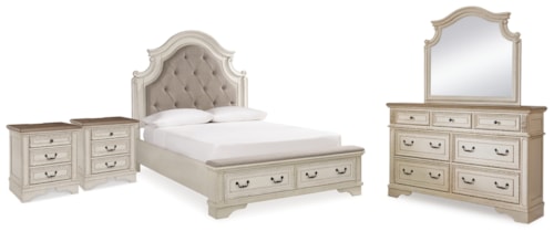Queen Panel Bed, Dresser, Mirror And 2 Nightstands