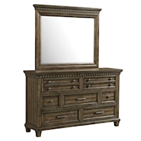 Traditional Dresser and Mirror Set with Dental Molding