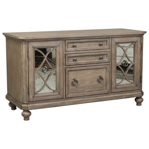 Cottage Credenza with Antiqued Mirrored Doors