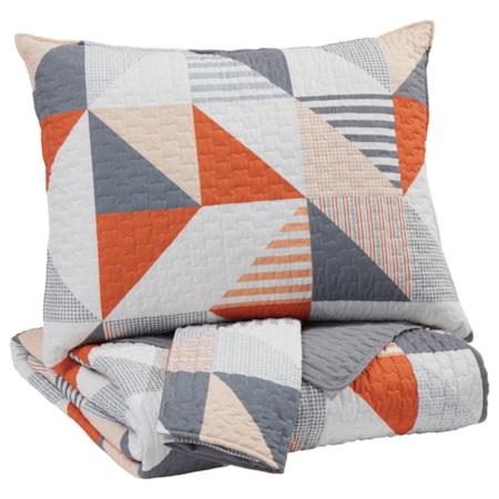 Full Layne Gray/Orange Coverlet Set