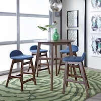 Mid-Century Modern 5-Piece Gathering Table Set with Upholstered Seating