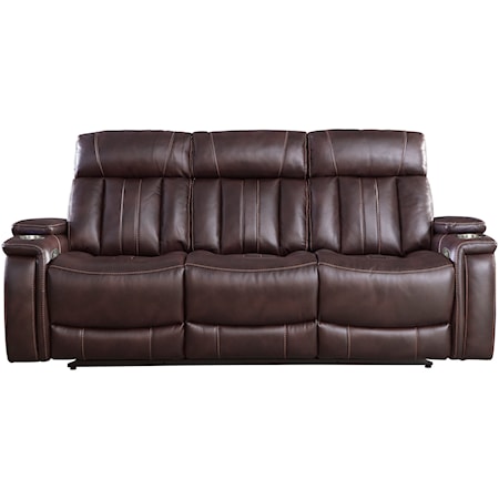 Contemporary Power Reclining Sofa with Drop Down Console and Power Headrest