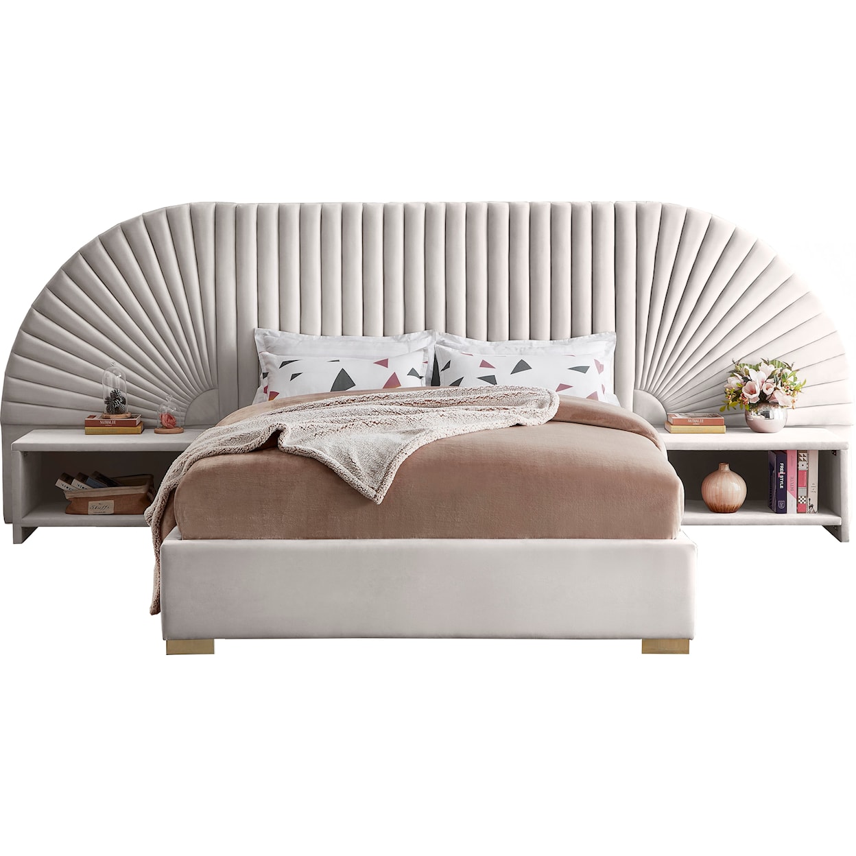 Meridian Furniture Cleo 3-Piece Cream Velvet Queen Bedroom Set