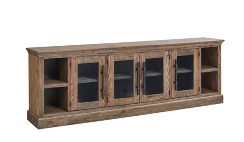 Traditional 97" Console Table with Glass Doors and Open Shelving