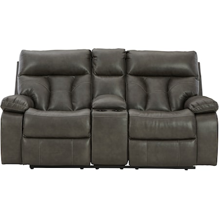 Faux Leather Reclining Loveseat with Console