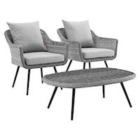 3 Piece Outdoor Patio Wicker Rattan Armchair and Coffee Table Set