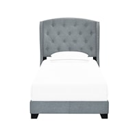 Contemporary Twin Tufted Wing Bed in  Smoke