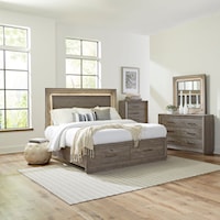 Contemporary King Storage Bed, Dresser & Mirror, Chest