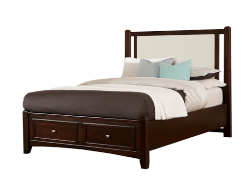 Transitional Linen Upholstered Full Bed with Footboard Storage