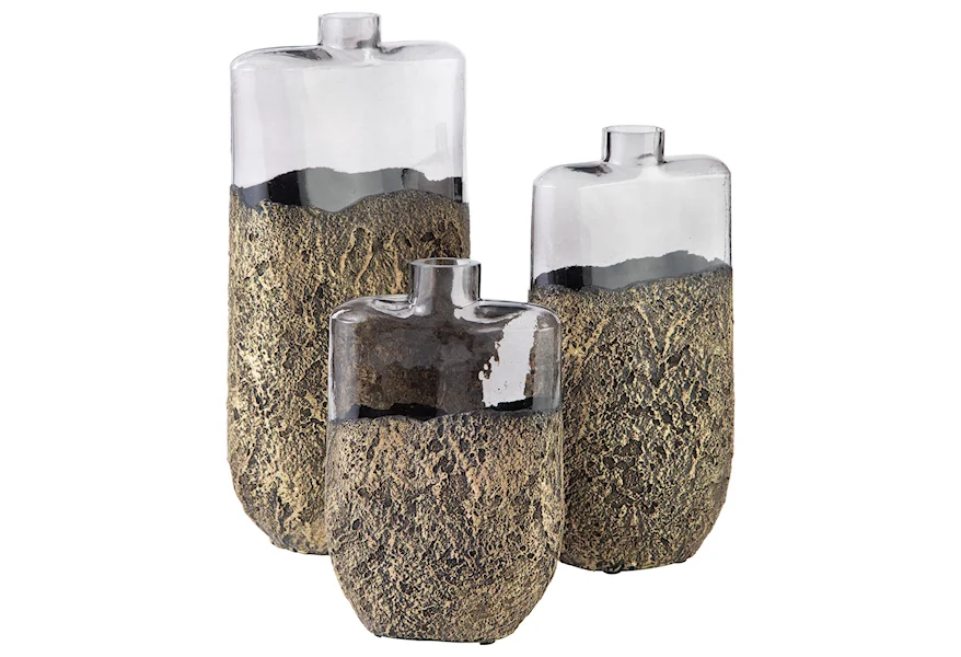 Accents Set of 3 Clement Antique Gold Finish Vases by Signature Design by Ashley at Household Furniture