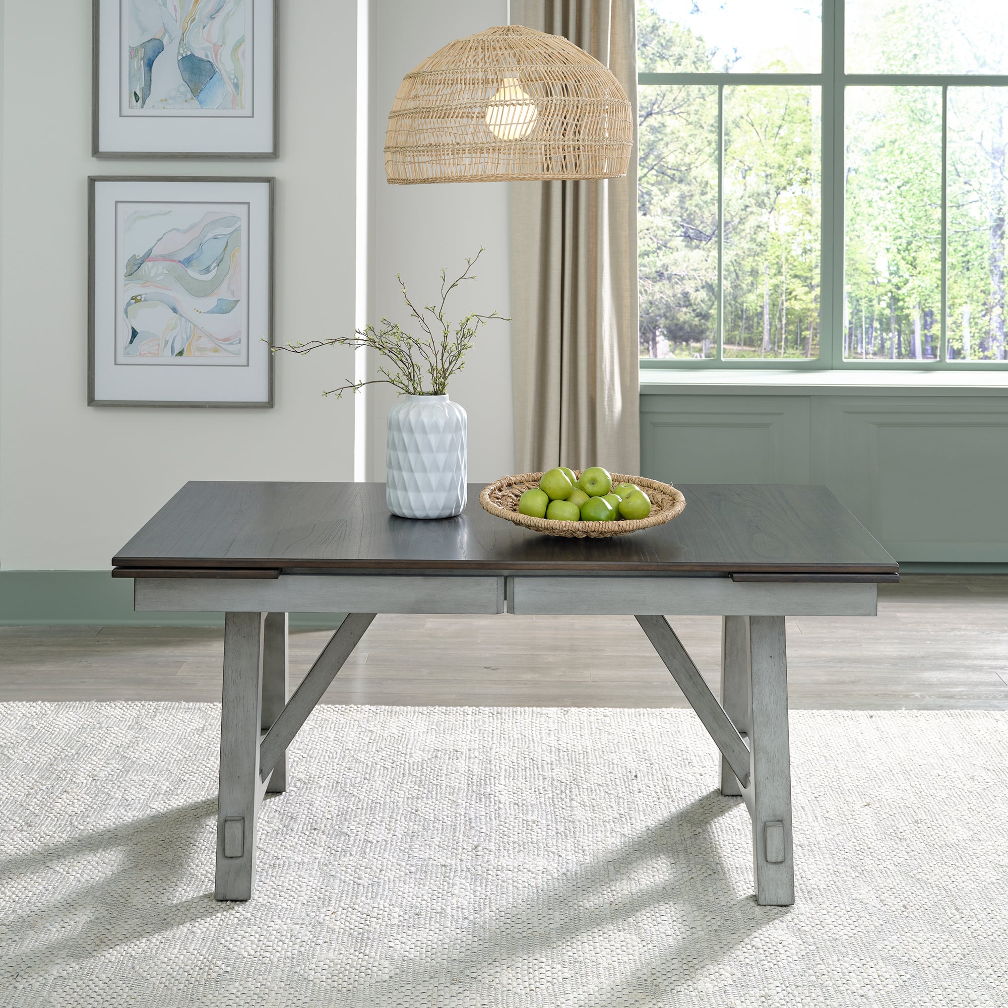 transitional trestle dining table