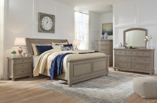 Queen Sleigh Bed, Dresser, Mirror, Chest and Nightstand