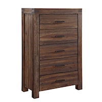 5-Drawer Solid Wood Chest in Brick Brown