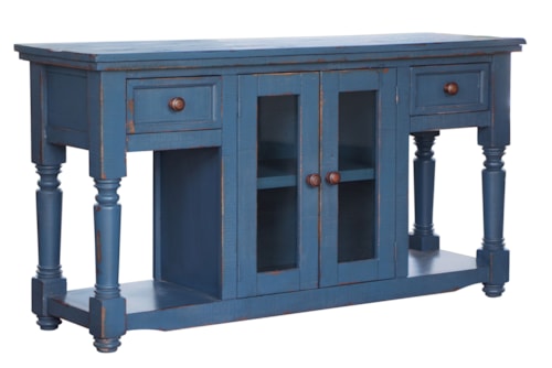 Farmhouse 2-Drawer Console Table with 2 Glass-Front Doors