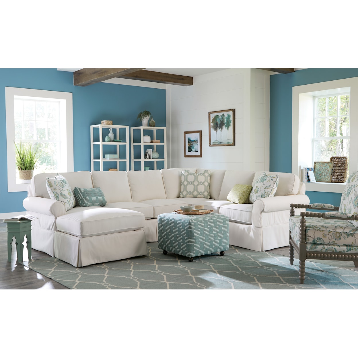 Hickory Craft 917450BD 3-Pc Slipcover Sectional Sofa w/ LAF Chaise