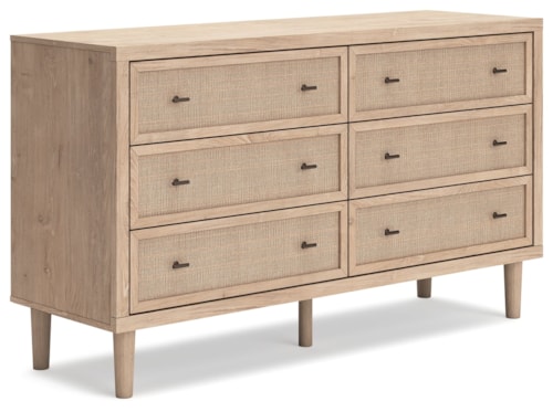 Contemporary 6-Drawer Dresser with Cane Details