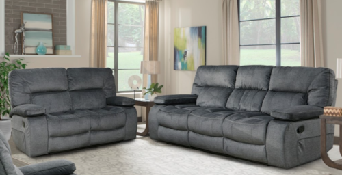 Casual Manual Reclining Sofa and Loveseat Set with Lay Flat Design