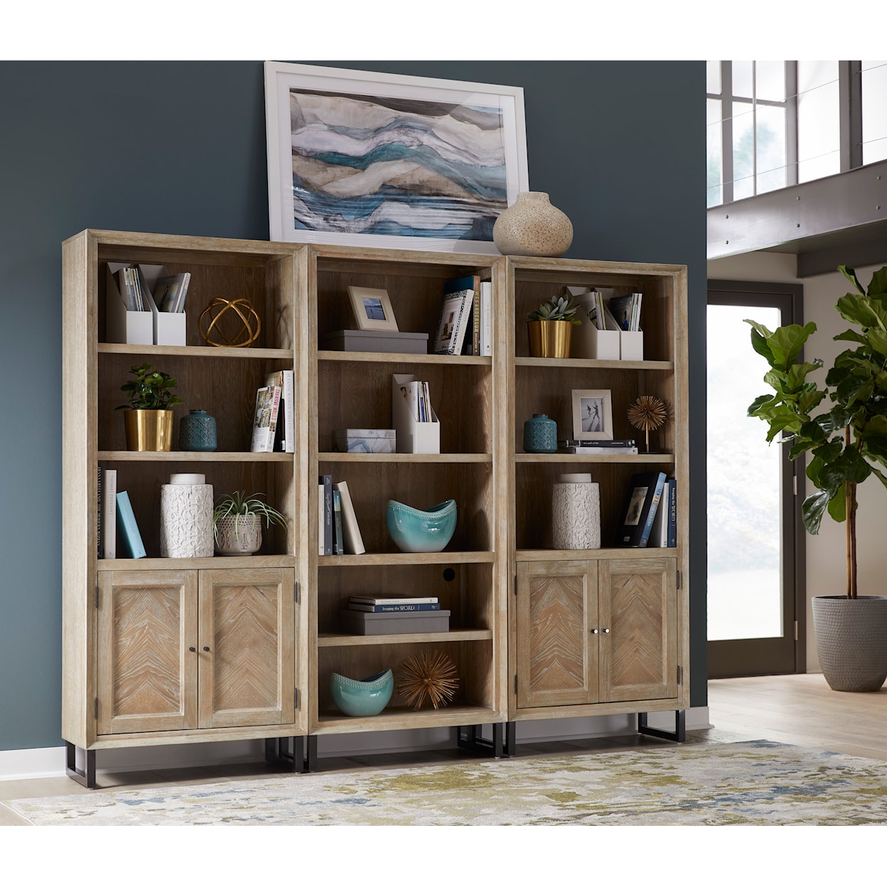 Aspenhome Harper Point Bookcase with Concealed Storage