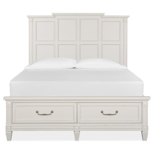 Cottage Style Panel Bed with Footboard Storage