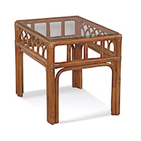 Coastal Rattan End Table with Glass Top