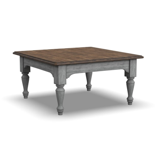 Relaxed Vintage Square Cocktail Table with Turned Legs