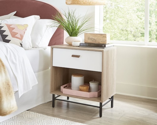 Contemporary 1-Drawer Nightstand with Lower Storage Shelf