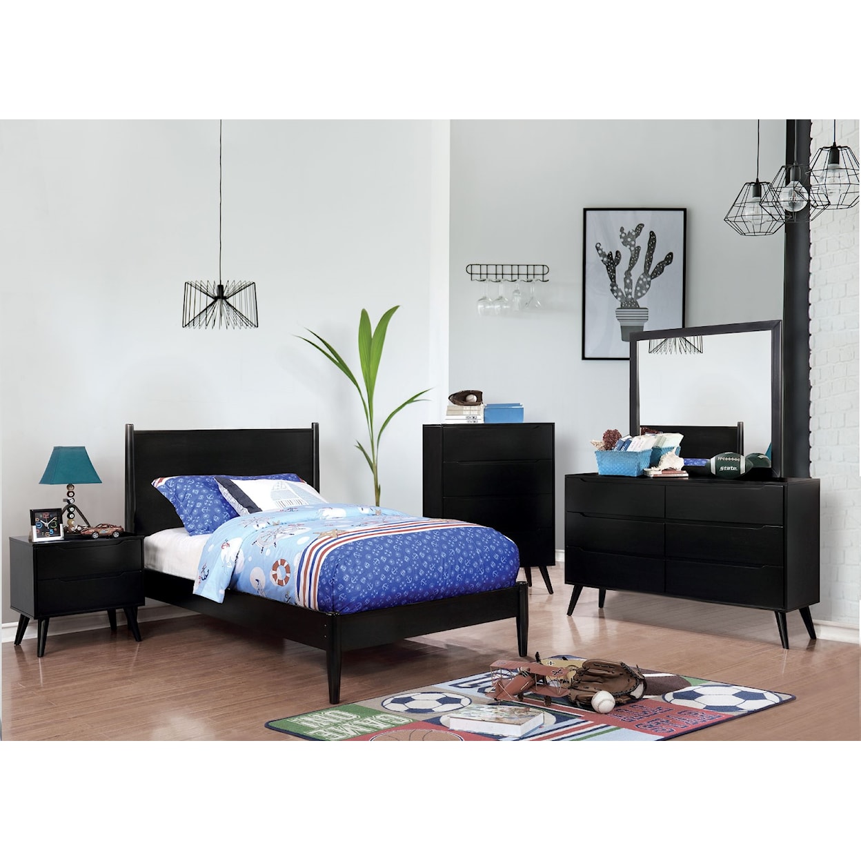 FUSA Lennart Queen Bed and 1NS and Dresser and Mirror