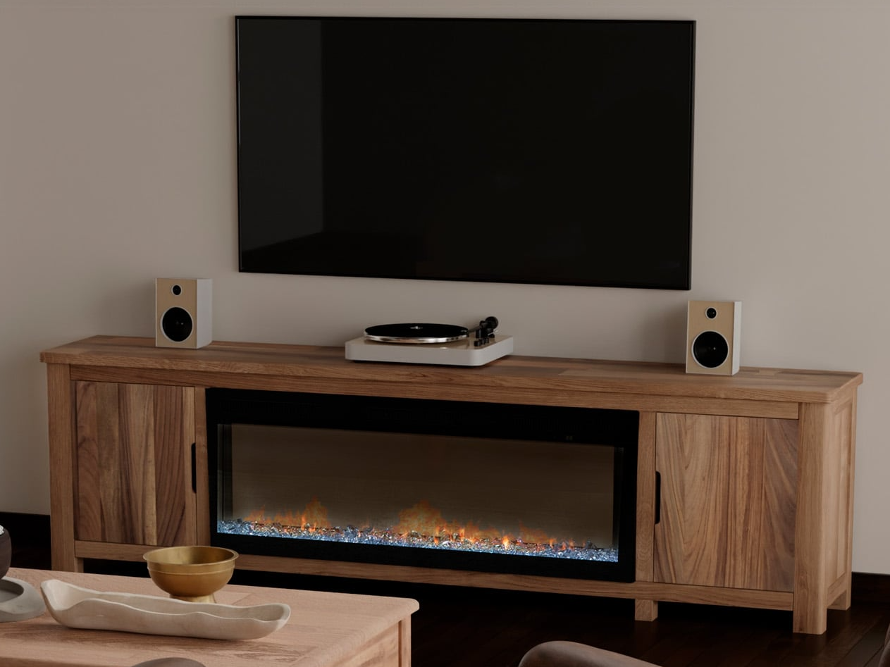 International Furniture Direct Natural Parota Electric Fireplace Console